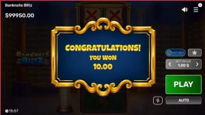 Interface do jogo Banknote Blitz com tema de cofre de banco e notas de dinheiro