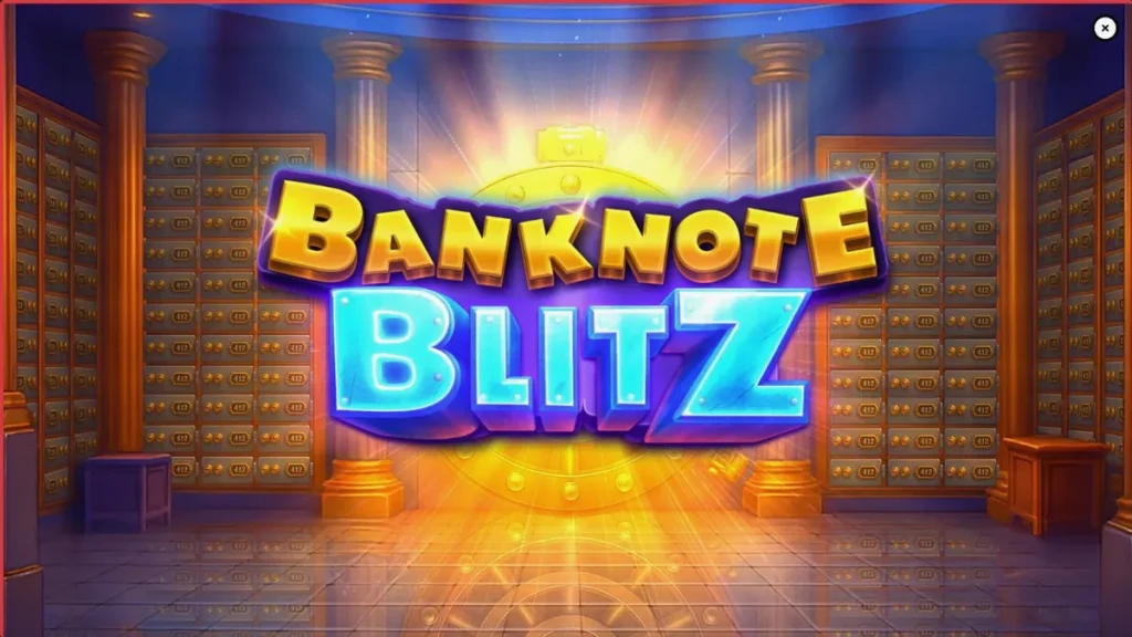 Interface do jogo Banknote Blitz com cofre de luxo e moldura de vitória dourada