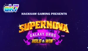Interface do slot Supernova Galaxy Orbs com símbolos de frutas retrô e orbes neon em um fundo espacial.