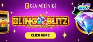 Interface brilhante e luxuosa do jogo Bling Blitz Diamond Drop com baús de diamantes.